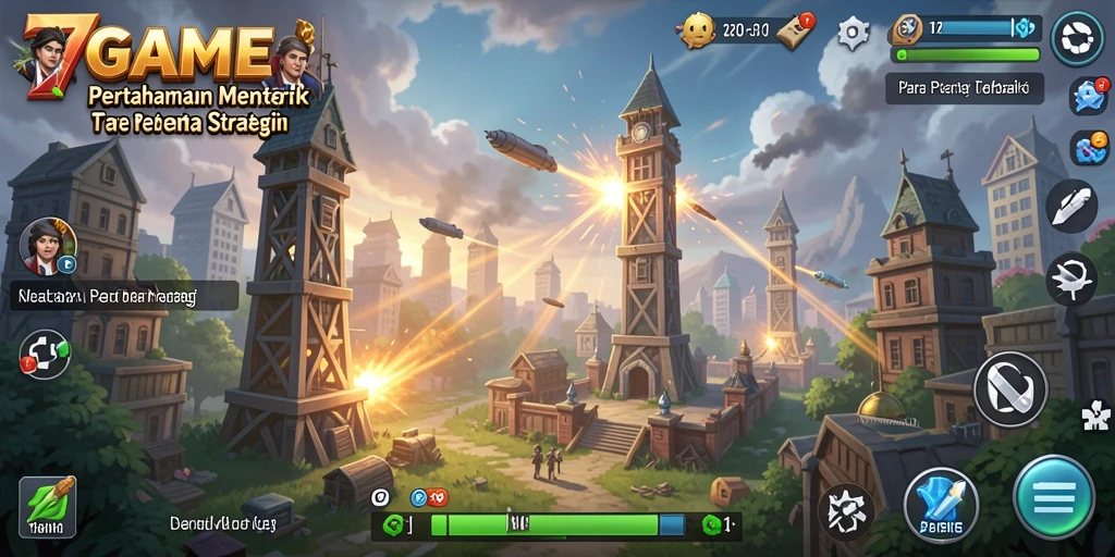 Screenshot gameplay 7GAME menampilkan menara yang siap bertempur.