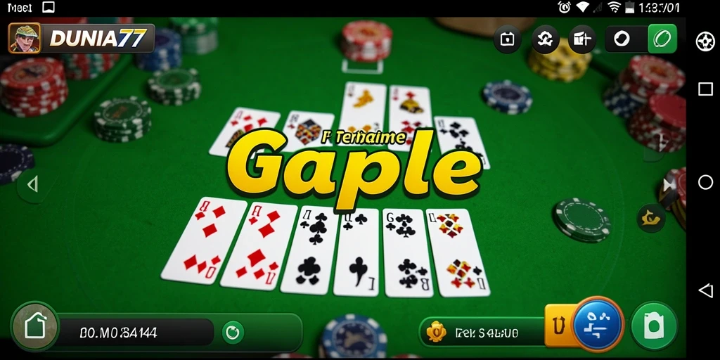 Tampilan gameplay DUNIA77 dengan kartu Gaple yang menarik.