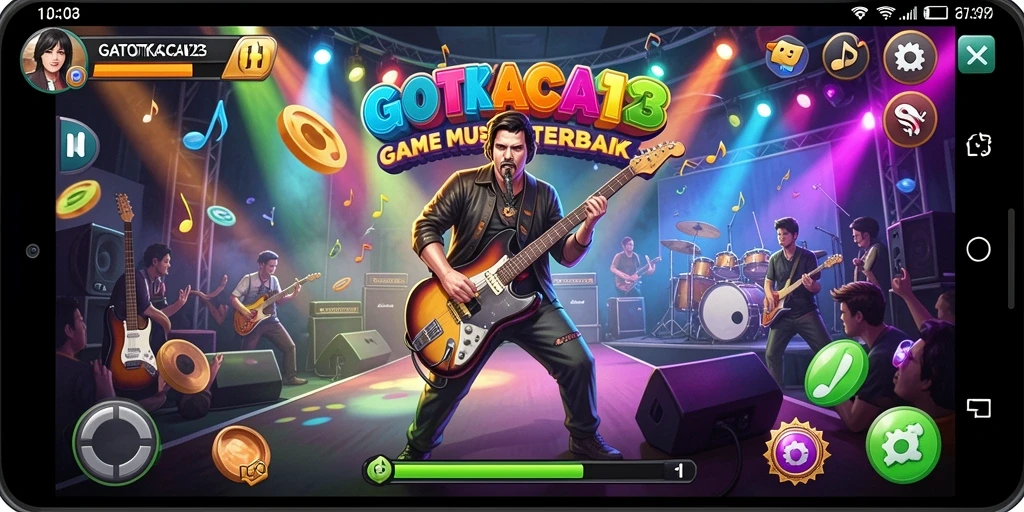 Tampilan gameplay GATOTKACA123 dengan irama musik yang menarik.