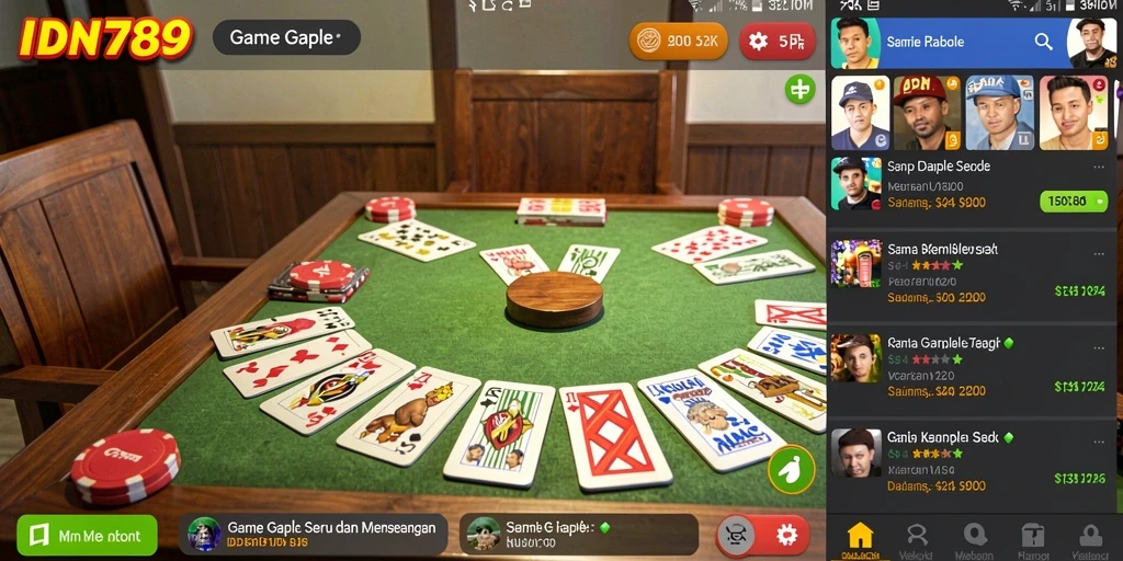 Screenshot gameplay seru IDN789 dengan fitur Gaple yang interaktif.