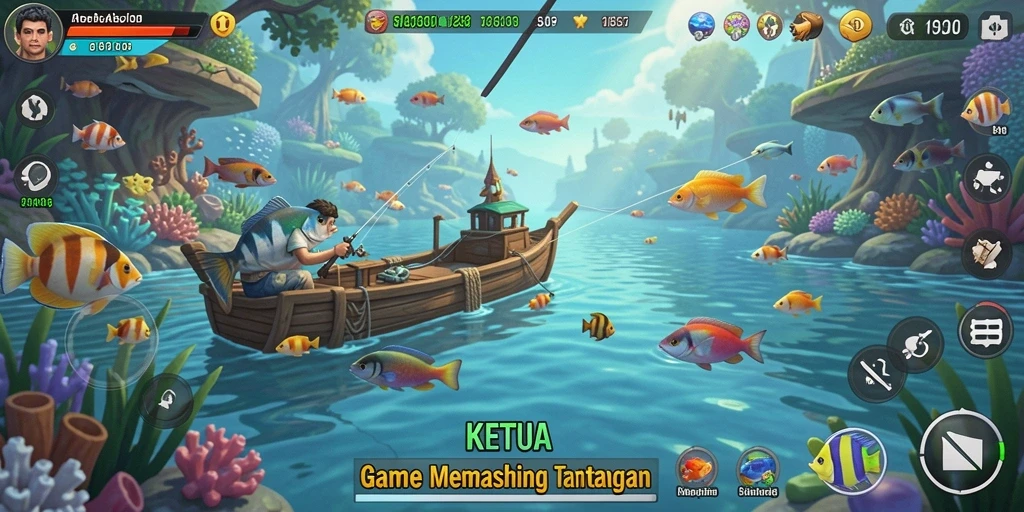 Screenshot KETUA menampilkan gameplay memancing yang seru dan realistis.
