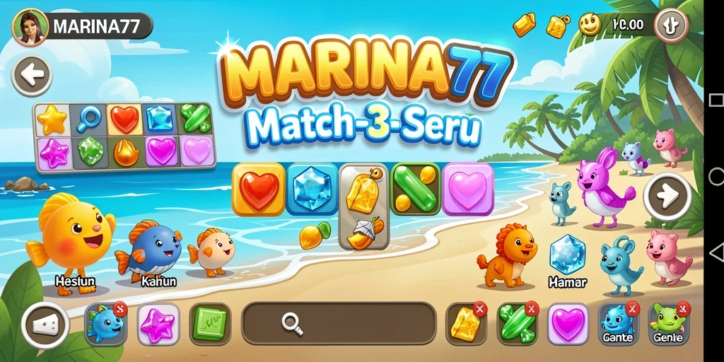 Screenshot gameplay MARINA77 yang menampilkan keseruan Match-3.