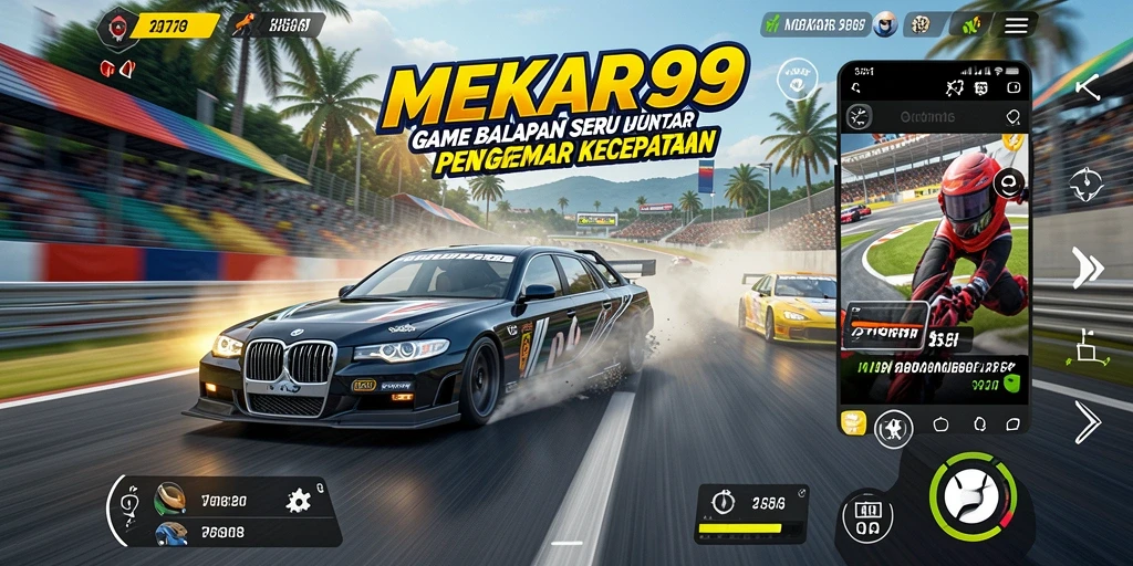 Screenshot gameplay MEKAR99 menampilkan balapan seru di trek yang menantang.