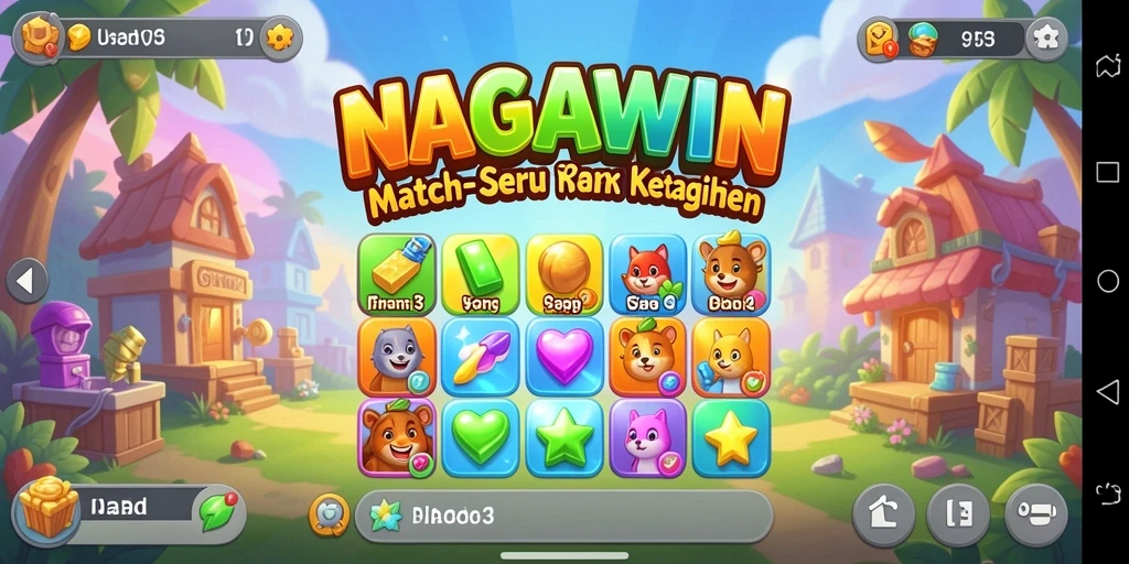 Gameplay seru NAGAWIN dengan aksi mencocokkan yang mengasyikkan.