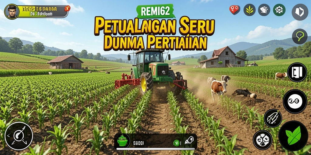 Tampilan gameplay REMI62 dengan aktivitas bertani yang seru.