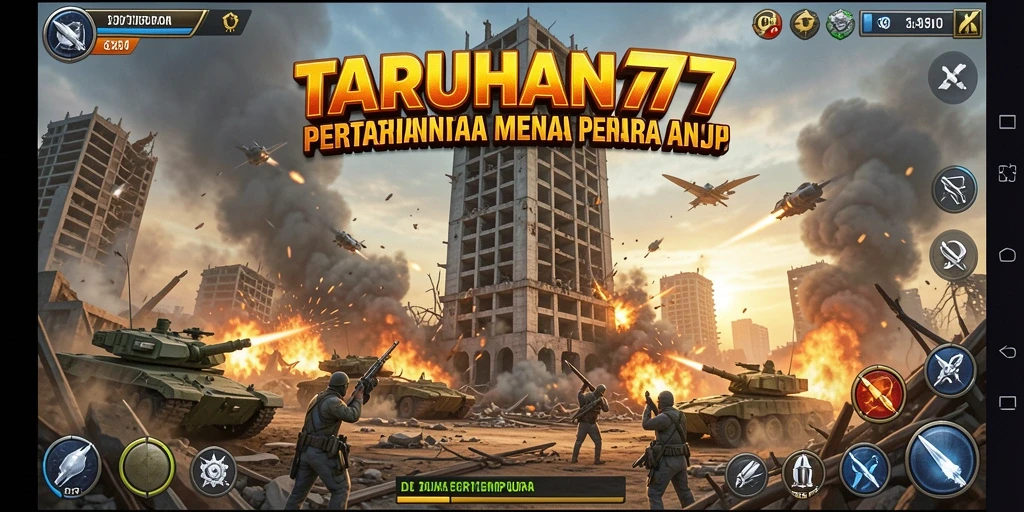Tampilan gameplay TARUHAN77 dengan menara dan musuh yang beragam.