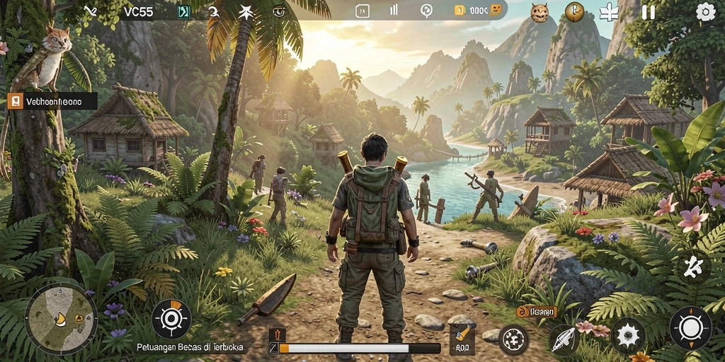 Screenshot VC55 menampilkan pemain menjelajah dunia terbuka yang luas dan indah.